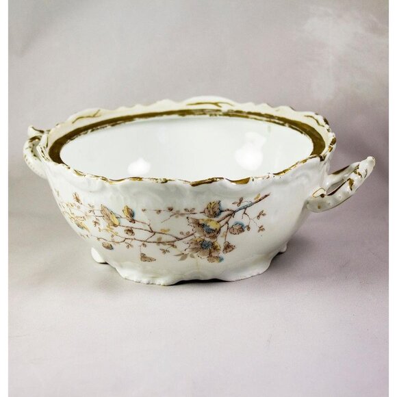 Antique LS&S Carlsbad Austria Vegetable Dish 7.5" Brown/Blue Flowers 1895-1917 - Picture 3 of 15